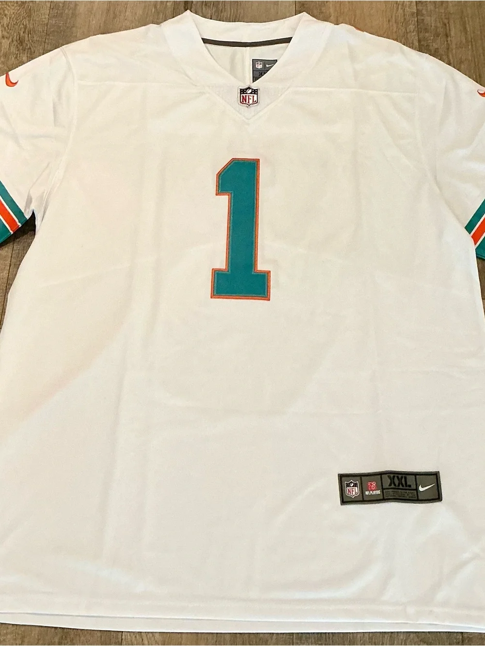 Nike White Miami Dolphins Tua Tagovailoa #1 Jersey with Teal and Orange Trim